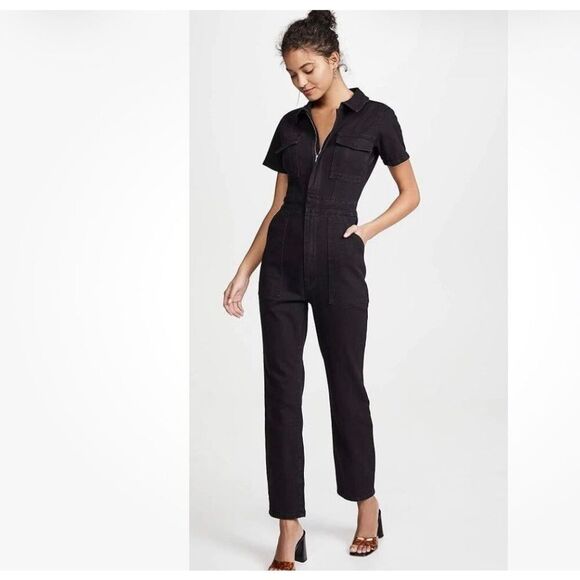 Good American Pants - GOOD AMERICAN Black Utility Denim Jumpsuit Size  Small